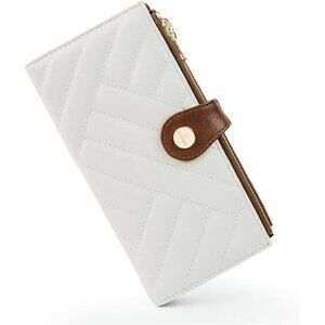 Womens RFID Leather Wallet Slim Bifold Card Holder Travel Zipper Purse Cream